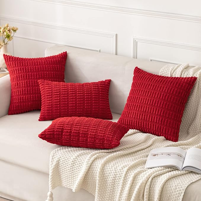 MIULEE Pack of 2 Red Corduroy Decorative Pillow Covers 18x18 Inch Soft Boho Striped Throw Pillow Covers Modern Farmhouse Home Decor for Sofa Living Room Couch Bed - Image 4