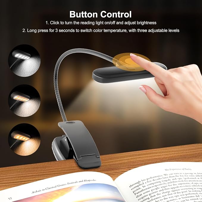 OPTIXCELL Book Stand with Light, Hands Free Book Holder, Gifts Book Lovers | Hands Free, Adjustable Height Angle, Built-in Storage Tray, 3-Mode Reading Light, Foldable Metal Frame, Fits Cookbook Tablet - Image 6