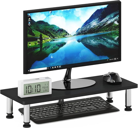 Furinno Turn-N-Tube Monitor Riser Stand, Americano, Stainless Steel Tubes by Furinno-FitsYourSpaceFitsYourBudget