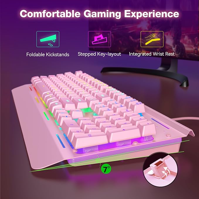 TECKNET Wired Gaming Keyboard, RGB Backlit Keyboard with Metal Panel Design | 15-Zone RGB Illumination, Whisper Quiet Design, IP32 Water Resistance, 25 Anti-ghosting Keys, Ergonomic Design - Image 2