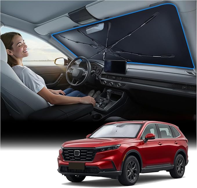 Nmoiss Windshield Sun Shade Umbrella for Honda CR-V - [Vinyl Coating Heat Shield] Protect Car from Sun Rays & Heat Damage Keep Cool and Protect Interior, Spring Structure Edge by Nmoiss
