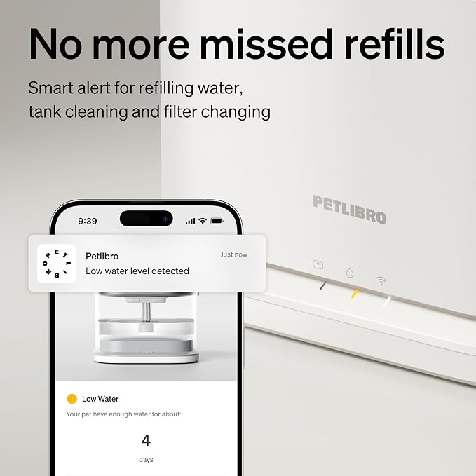 PETLIBRO Upgrade Cat Water Fountain Stainless Steel Tray, Dockstream 2 Cat Fountain Indoor, 3L/101oz Auto Cat Fountains for Drinking, App Monitoring Pet Water Fountain Dog, 5G WiFi Cat Water Dispenser - Image 5