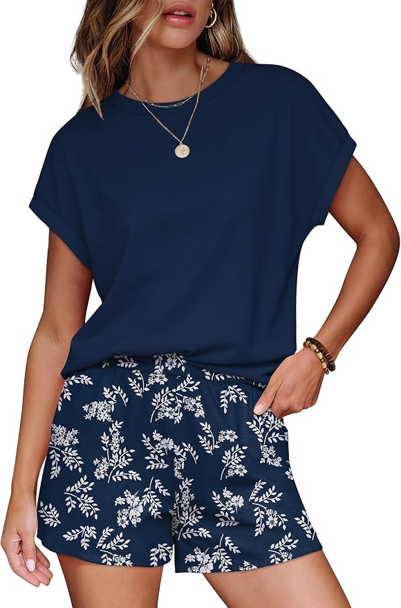 WIHOLL Two Piece Sets for Women Summer Lounge Short Sets Cap Sleeve Crew Neck Sweatsuit with Pocket XS-2XL - Image 2
