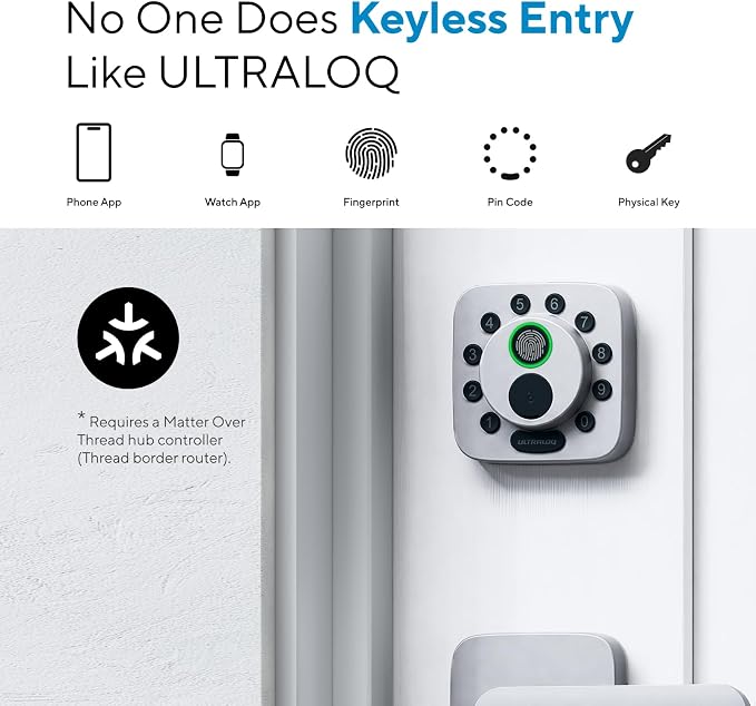 ULTRALOQ Bolt SE Smart Lock, Built-in Wi-Fi, Matter Over Thread, Works with Apple Home, Alexa, Google, 7-in-1 Keyless Entry Deadbolt with Fingerprint ID, App, Code, Remote Control, Gray - Image 2