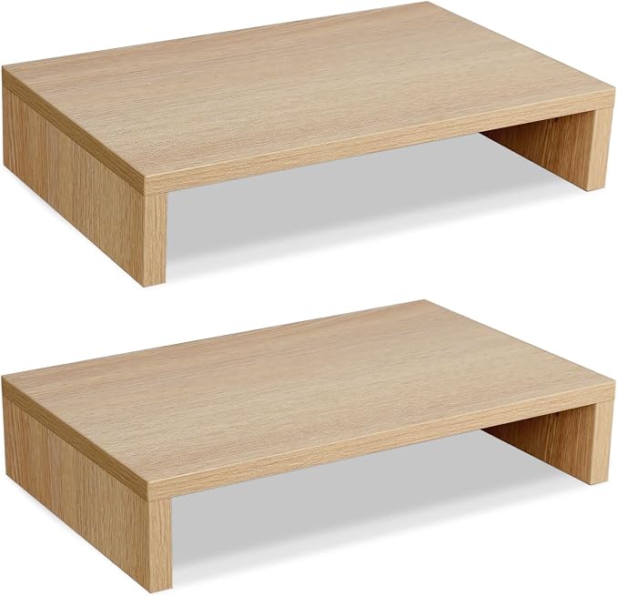 TEAMIX Wood Monitor Stand Riser - 2 Pack Adjustable Dual Monitor Riser for Laptop/PC by TEAMIX