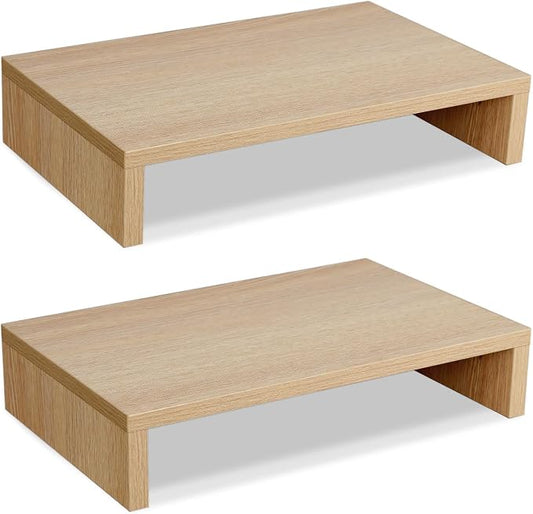 TEAMIX Wood Monitor Stand Riser - 2 Pack Adjustable Dual Monitor Riser for Laptop/PC by TEAMIX