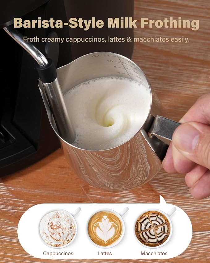 SHARDOR 3.5 Bar Espresso Machine, Compact Expresso Coffee Machines for Home, 4-Cup Espresso Maker with Milk Frother for Cappuccino & Latte, Fast Heating System, Easy-to-Use, 800W, Black - Image 4