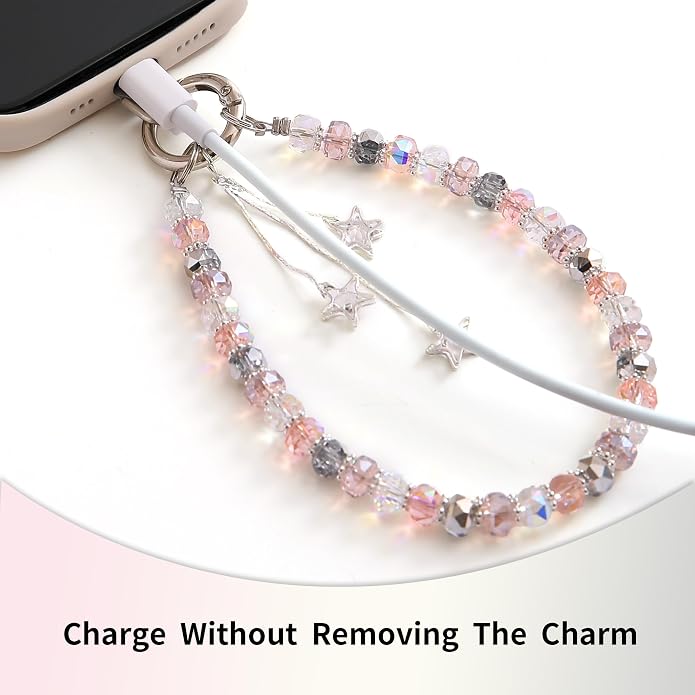 Phone Charm with Beaded Crystals, Anti-Theft Phone Strap, Hands-Free & Detachable Cellphone Lanyard, Cellphone Chain Wristlet with Tether Tab - Image 6