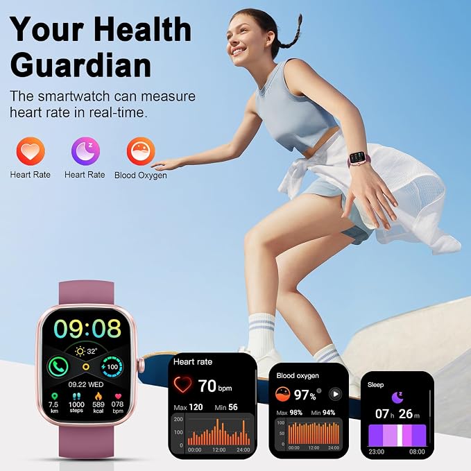 Smart Watch(Answer/Make Call), 1.91"HD Smartwatch for Men Women with Heart Rate/Sleep Monitor/Pedometer/Calories, 113+ Sports Fitness Watch Tracker, IP68 Waterproof Step Counter for Android iOS-Wine - Image 3