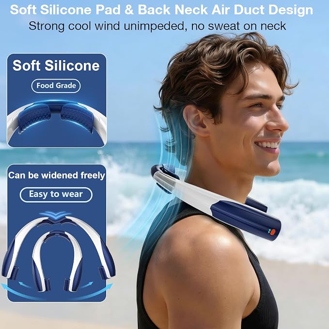 Portable Neck Fan, 6 Speeds Rechargeable Personal Fan with AI Chips, Hands-Free 360° Faster Cooling Wearable Fan, Ultra Quiet for Home, Office, Travel, Indoor, Outdoor - Navy Blue - Image 5