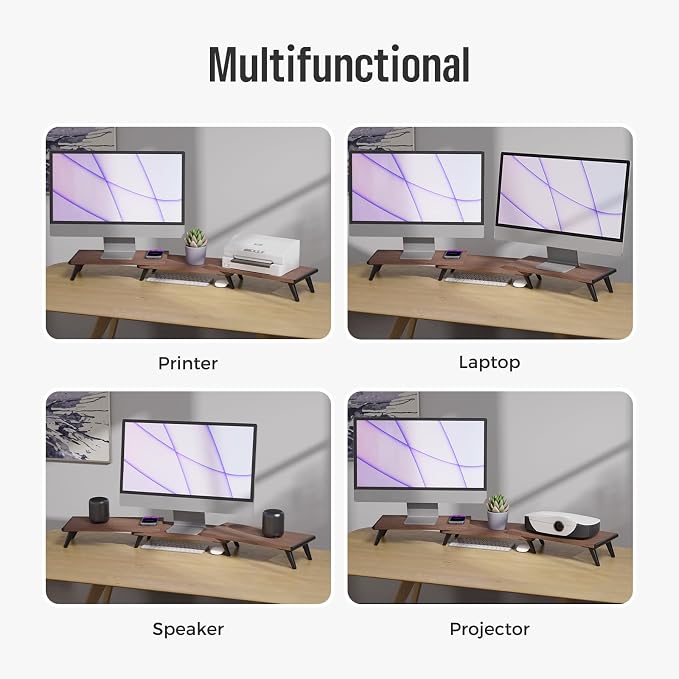 loukin Dual Monitor Stand Riser for Desk, 43.6"*8.2"*3.2" Large Computer Stand for 2 Monitors, Laptop, Printer, Length and Angle Adjustable Computer Shelf, Home Office,Max 43.6" Length(Brown) - Image 8