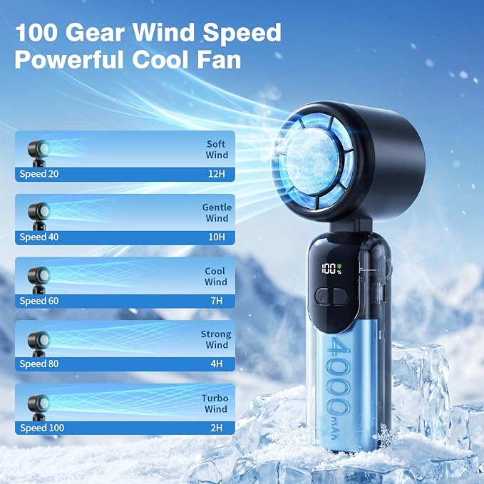 Morelax Handheld Portable Turbo Fan with Ice Cooler,Cooling Plate with 1 Second Cooling Sensation,Speed (1-100) Rechargeable Personal Fan,Neck/Tabletop, Hand Held/desktop,Small Portable Travel Fan - Image 3