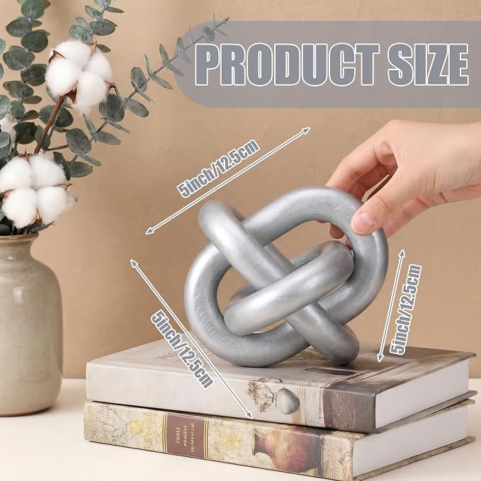 Yalikop 3 Link Wood Knot Decor Rustic Home Décor Accents Hand Carved Coffee Table Decoration, Boho Chain Link Decoration, Modern Shelf, Rustic Objects for Home Living Room Bedroom (Silver) - Image 2
