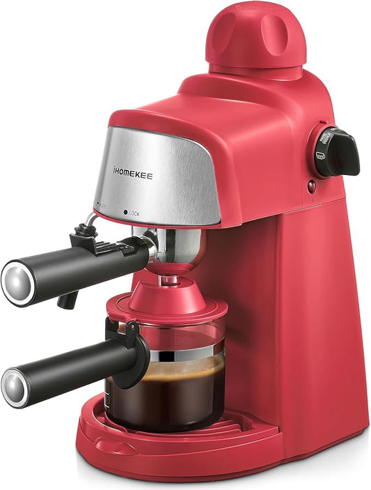 Ihomekee Espresso Machine, 3.5Bar Espresso and Cappuccino Machine | Preheating Function, 4 Cup Coffee Maker with Milk Frothing Function and Steam Wand (Red) by Ihomekee
