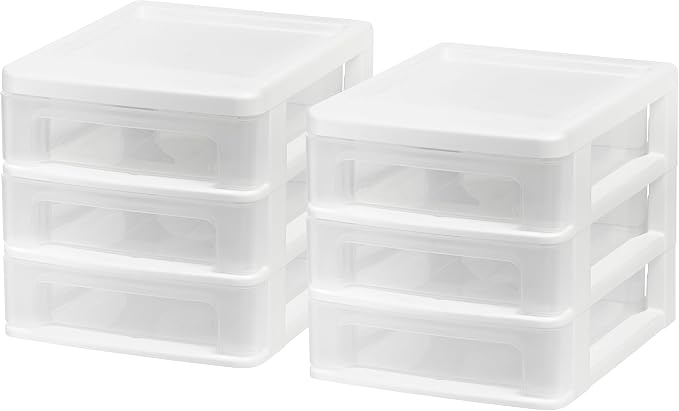 IRIS USA 2-Pack, 3-Drawer Small Plastic Stacking Desktop Organizer, White | Organize office supplies, stationery, makeup, craft materials and everyday essentials for neat desktop storage - Image 5