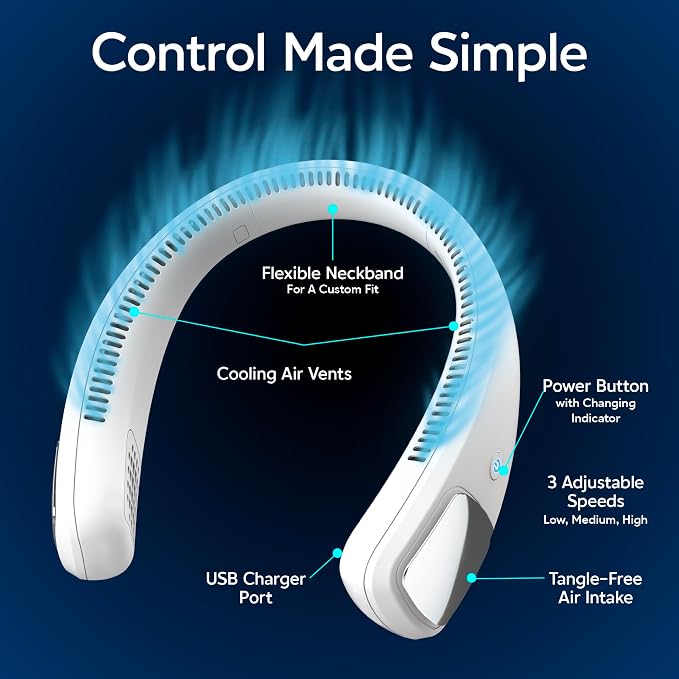 Arctic Air Freedom Personal Air Cooler - Portable 3-Speed Neck Fan, Hands-Free Wearable Design, Lightweight, Cordless And Rechargeable - Image 3