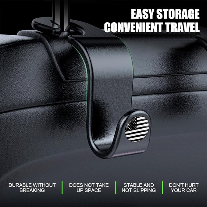 4PCS Car Seat Headrest Hooks, Auto Back Seat Hanger Holder, Durable Stylish Vehicle Organizer Universal Car Interior Accessories, Storage Hooks for Purses, Bags, Clothes, Hats (Black/Black Flag) - Image 4