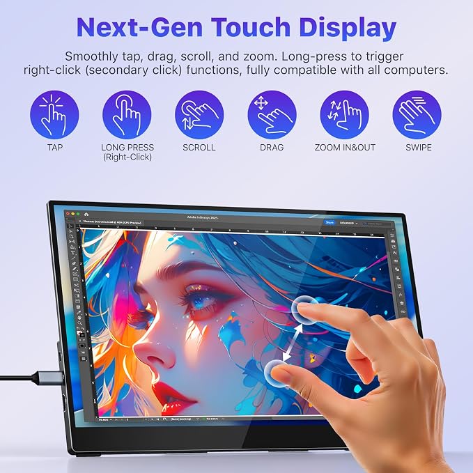 VisionOwl Portable Monitor for Laptop, IPS USB-C HDMI Travel Second Monitor for MacBook Pro Air, PC, PS5, Xbox, Portable Second Screen, Built-in Kickstand, Speakers, VESA Mountable, 15.6 - Image 2
