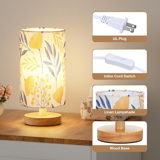 Fenmzee Small Table Lamps (Ginkgo Cream Shade, 9" Inline Control) | 3000K LED Blub Included | 680 Lumens | Easy Assembly | Minimalist Design | E26 | for Kitchen | for Kids Room - Image 2