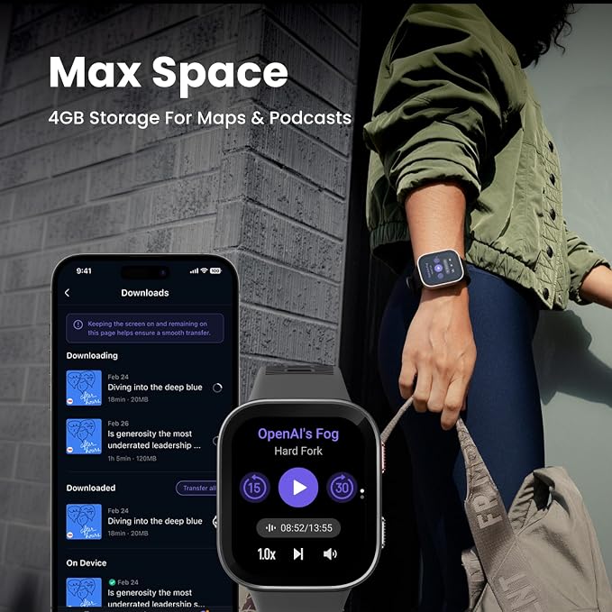 Amazfit Bip Max 50mm Smartwatch, 2.07" AMOLED Display, 20 Days of Battery, GPS, 4GB Storage, Offline Maps, Fitness Tracker, Hybrid Training, 150+ Sports, HYROX Mode, 5 ATM for Android & iPhone, Gray - Image 4