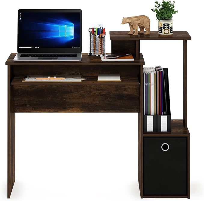 Furinno ECON Desk, 40" Gaming Desk with Keyboard Tray, Computer Desk, Office Desk with Side Shelves and Storage Bin, 40-Inch, for Home Office, Study Room, Dorm, Amber Oak - Image 5