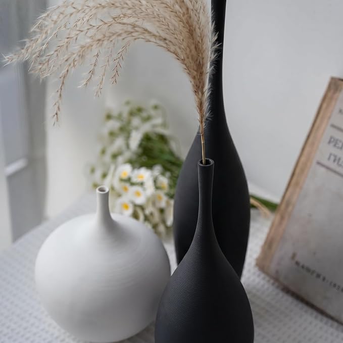 Relexome Black and White Ceramic Vase Modern Wabi-Sabi Flower Vase Set of 3 Decorative Aesthetic Vases for Centerpieces Matte Minimalist Vases for Living Room Table Shelf Home Decor Gift - Image 7