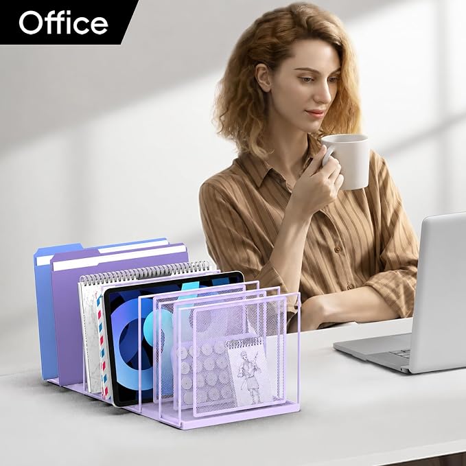File Organizer for Desk, 7-Section Vertical File Sorter, Paper Holder Organizer Standing Metal File Folder for Office Home Classroom, Purple - Image 7