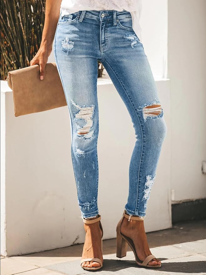 KUNMI Women's Skinny Ripped Trendy Jeans Distressed Stretchy Denim Pants - Image 4