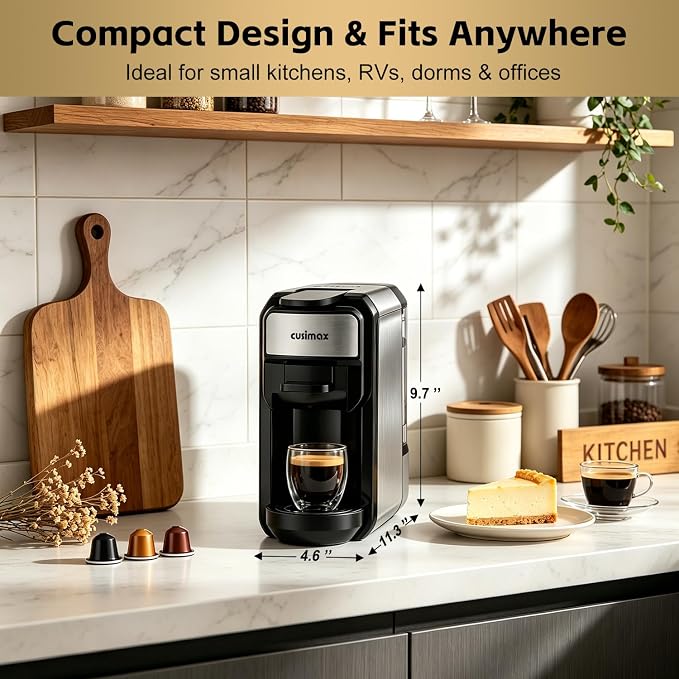 CUSIMAX Espresso Machine Compatible with Nespresso Original Pods | Single Serve Espresso Coffee Maker, Programmable Brew Size, 19Bar High Pressure, 20oz Removable Water Tank, Stainless Steel - Image 3