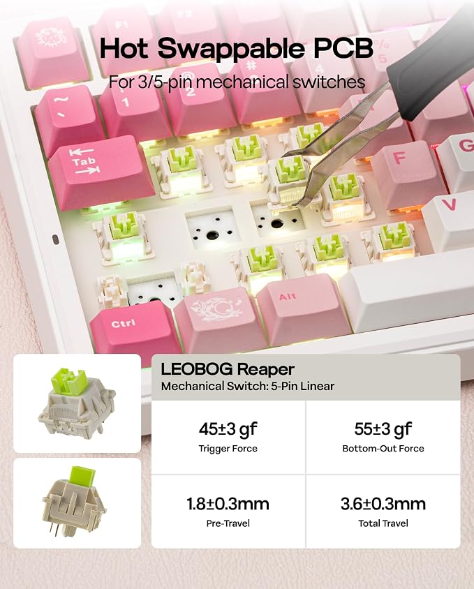 EPOMAKER X Aula F75 MAX Wireless Mechanical Keyboard with TFT Screen and Knob, Gasket Keyboard in 75% Layout, Hot Swappable Gaming Keyboard for PC/Mac/Linux (White Pink) - Image 5