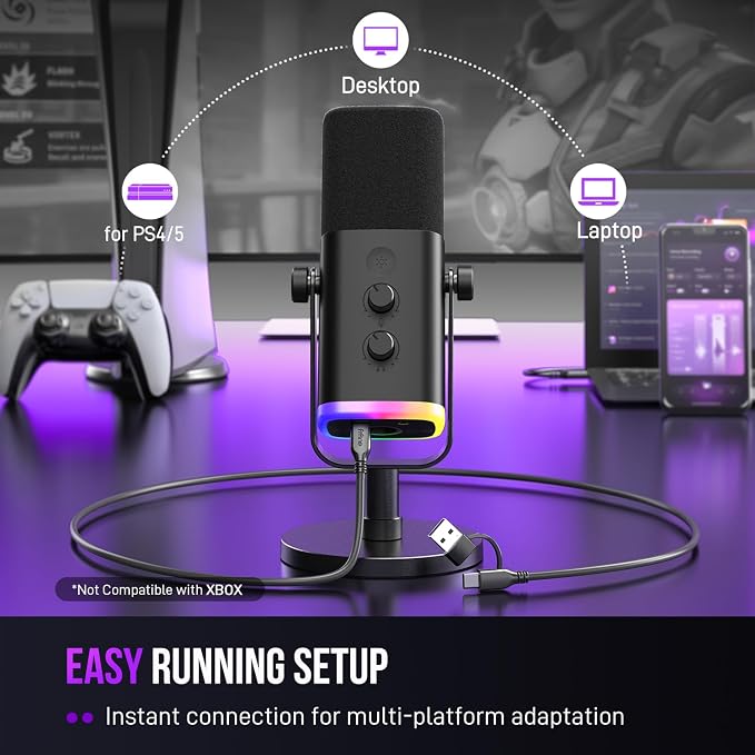 FIFINE AmpliGame AM8 USB/XLR Dynamic Microphone for Gaming Streaming | Podcast Mic with RGB Light, Mute Button, Headphones Jack, Desktop Stand, for Vocal Recording Singing YouTube - Image 7