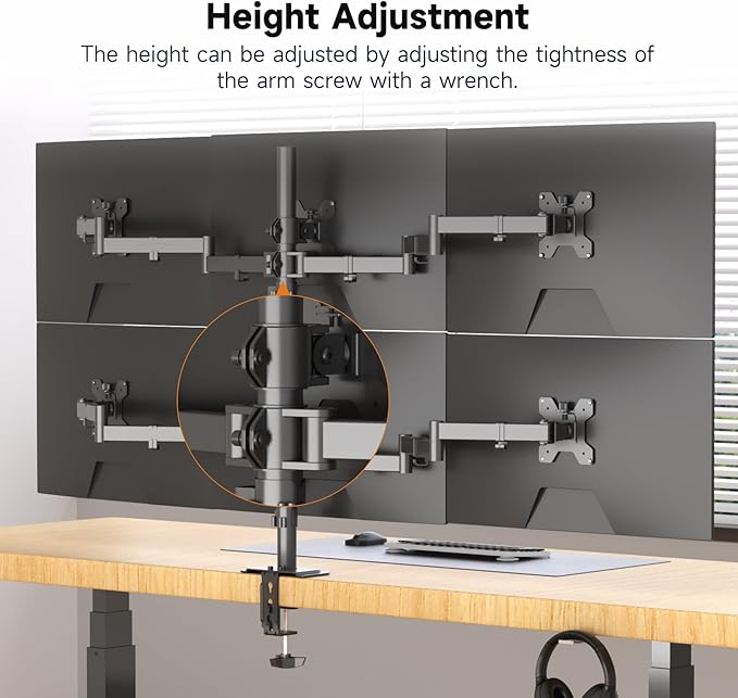 Suptek Hex LED LCD Monitor Stand up Desk Mount Extra Tall 31.5 inch Pole Heavy Duty Fully Adjustable Stand for 6 / Six Screens up to 27 inch (MD68126) - Image 3