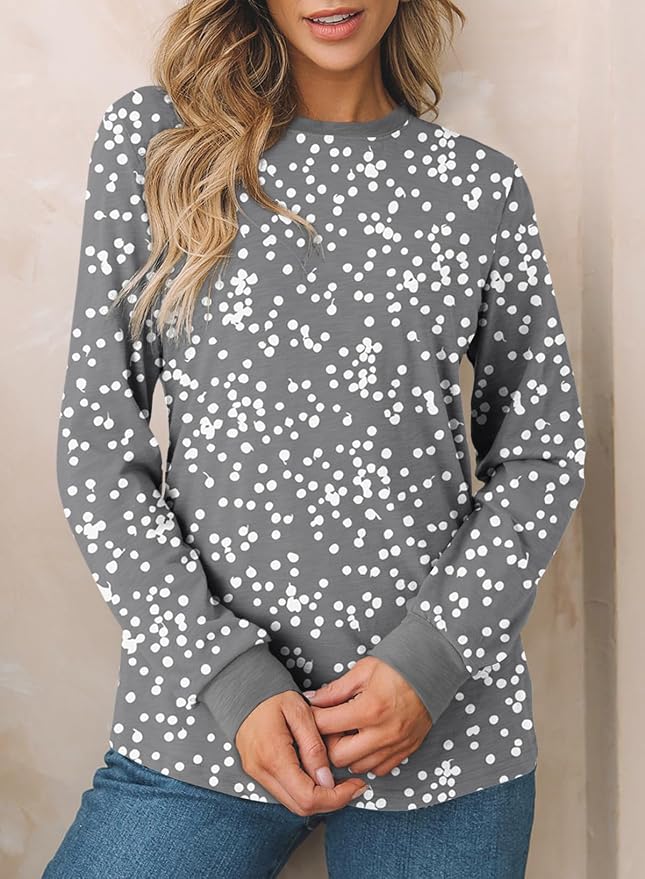 EVALESS Womens Crewneck Long Sleeve Tops Casual Polka Dots Tops Fall 2026 Tshirts Shirts - Image 2