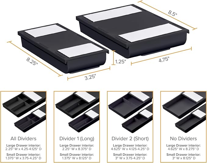 Bostitch Konnect Under Desk Drawer, Self-Adhesive Slide Out Storage Organizer with 4 Customizable Dividers, 2-Pack - Image 6