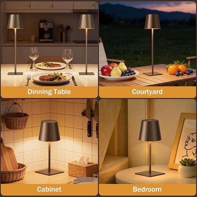 Kakanuo Brown Cordless Rechargeable Table Lamp, 2 Pack Portable Desk Lamp with 5000mAh Battery, Touch Control Stepless Dimming, for Dining, Outdoor Camping, Coffee Shop - Image 5