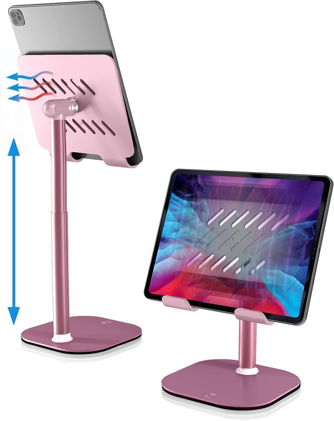 COOPER TabHolder, 7-10" Height Adjustable Tablet Stand, Premium iPad Stand for Desk, 270° Tilt iPad Holder, Kindle Holder, 15.6-17" Portable Monitor Support, (Lavender Pink) by CooperCases