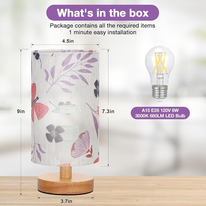 Fenmzee Small Table Lamps (Butterfly Cream Shade, 9" Inline Control) | 3000K LED Blub Included | 680 Lumens | Easy Assembly | Minimalist Design | E26 | for Kitchen | for Kids Room - Image 3