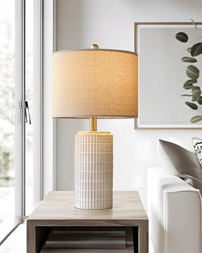 PoKat 23'' Bedside Table Lamp for Bedroom Nightstands, Birthday Gifts for Women Mom, House Warming Gifts New Home Decor, Ceramic Desk Lamp for Living Room, White Modern Bedroom Lamp - Image 4
