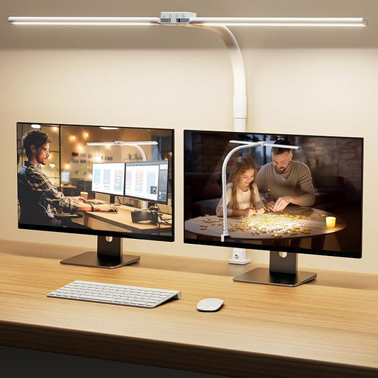 SIBRILLE LED Desk Lamp for Home Office - Dimmable Computer Desk Light with Clamp, Modern Architect Task Lamp with Color Changing, Flexible Desktop Lamp with Gooseneck for Monitor, Double Head, White by SIBRILLE