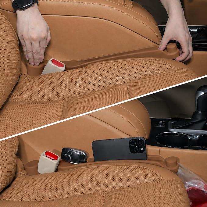 Car Seat Gap Filler Set of 2, 3IN1 Seat Side Gap Filler Plug with Storage Slot & Hook Function, Soft Foam Universal Fit Car SUV Truck Fill Gap Between Seats Console Organizer（Narrow Mocha Brown ） by Givifive