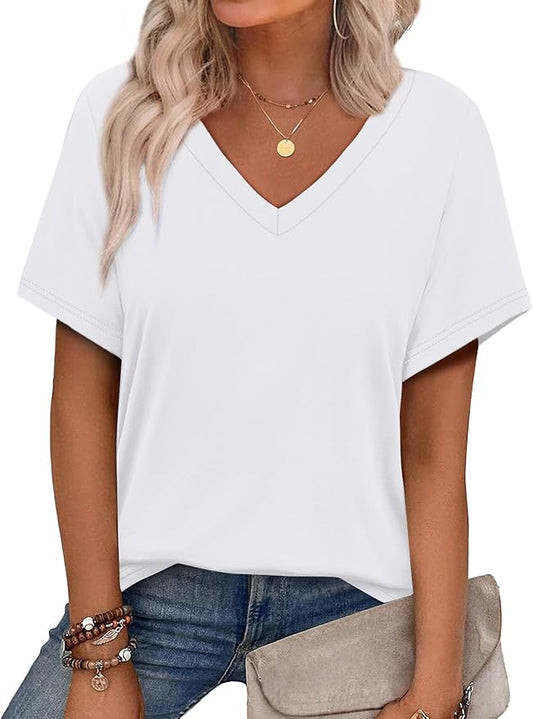 Alaroo Womens Summer Tops 2026 V Neck Short Sleeve Shirts Trendy Dressy Casual Vacation Outfits Printed by Alaroo