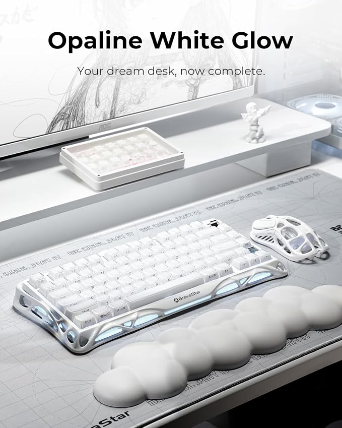 GravaStar Mercury K1 75% Wireless Mechanical Gaming Keyboard RGB Backlit | Gasket Mount, Hot Swappable Linear Switches, Creamy Sound Keyboard, 2.4GHz/USB-C/Bluetooth 5.0, for Win/Mac【Opaline White】 - Image 2