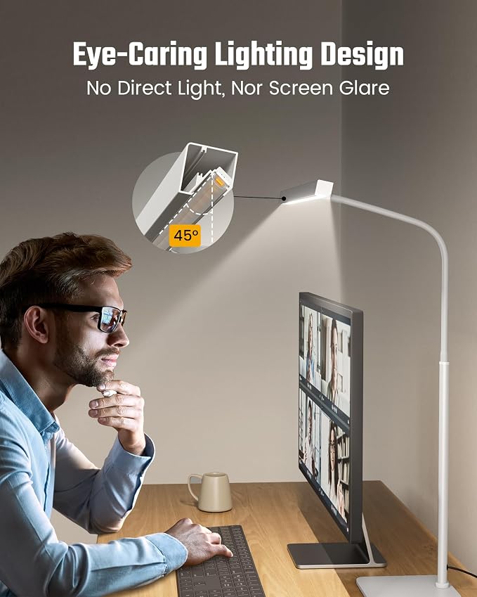 SUPERDANNY LED Desk Lamp for Home Office, Eye-Caring Desk Light with Base, 12W Touch Control 3 Colors Dimmable Brightness, Gooseneck Architect Lamp for Computer Monitor Reading Workbench, White - Image 3