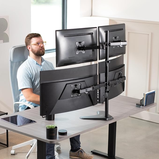 VIVO Quad 13 to 30 inch Monitor Free-Standing Mount, Fully Adjustable Desk Stand, Holds 4 Flat or Curved Display Screens, STAND-V004F - Image 3