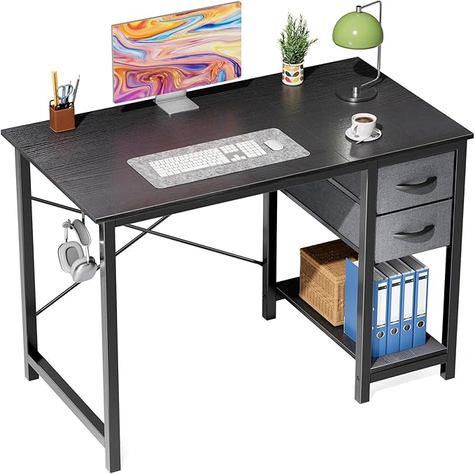 Sweetcrispy 40-Inch Computer Desk with Drawers, Office Desk, Black | Small Desk for Bedroom Home Office with Side Hook, Modern Simple desk with storage for Writing by Sweetcrispy
