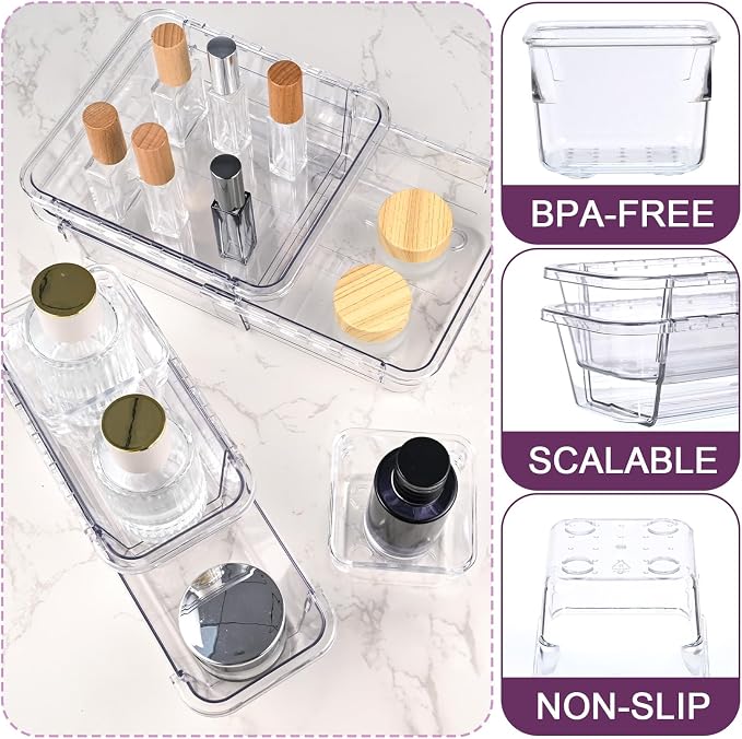 14 Pcs Clear Drawer Organizer, Adjustable Drawer Storage Box, 3-Size Desk Drawer Organizer, Acrylic Storage Bins for Makeup, Cosmetic, Kitchen Utensils, Bedroom Dressers Tool Organizer for Gadgets - Image 3