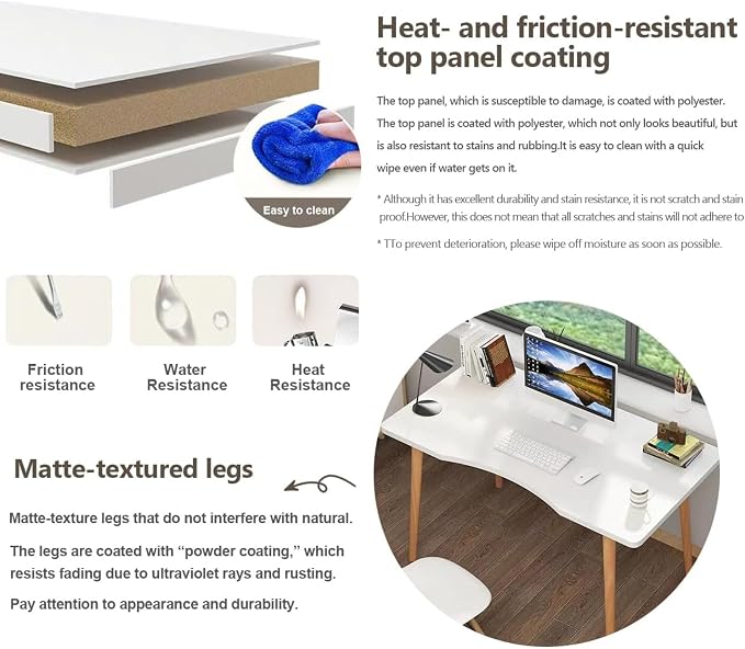 Modern White Wooden Computer Table, 40" L x 20" W x 30" H inches – Durable and Stylish Desk for Home Office, Bedroom, or Study - Image 8
