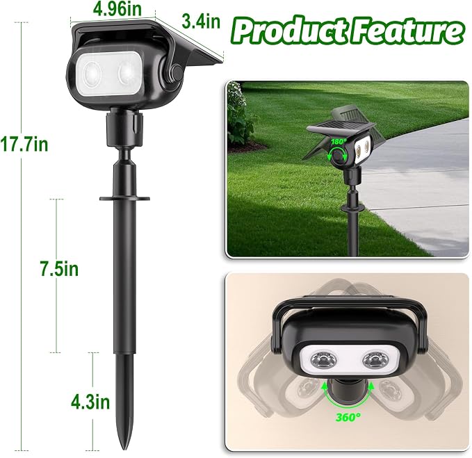 Solar Outdoor Spotlights, 2-in-1 Solar Powered Adjustable Landscape Lights, IP65 Waterproof Wall Lights & Ground Inserted Lights for Yard, Garden, Pathway (Cool White,4 Pack) - Image 2