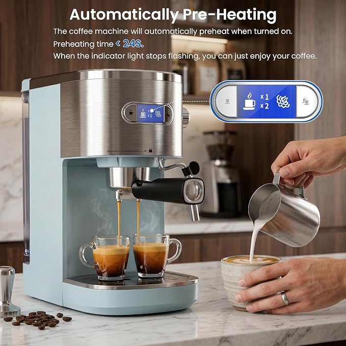 COWSAR Espresso Machine,Expresso Coffee Machines,Espresso Maker with Milk Frother Steam Wand & 40oz Removable Water Tank，Stainless Steel Compact Cappuccino & Latte Machine - Image 7