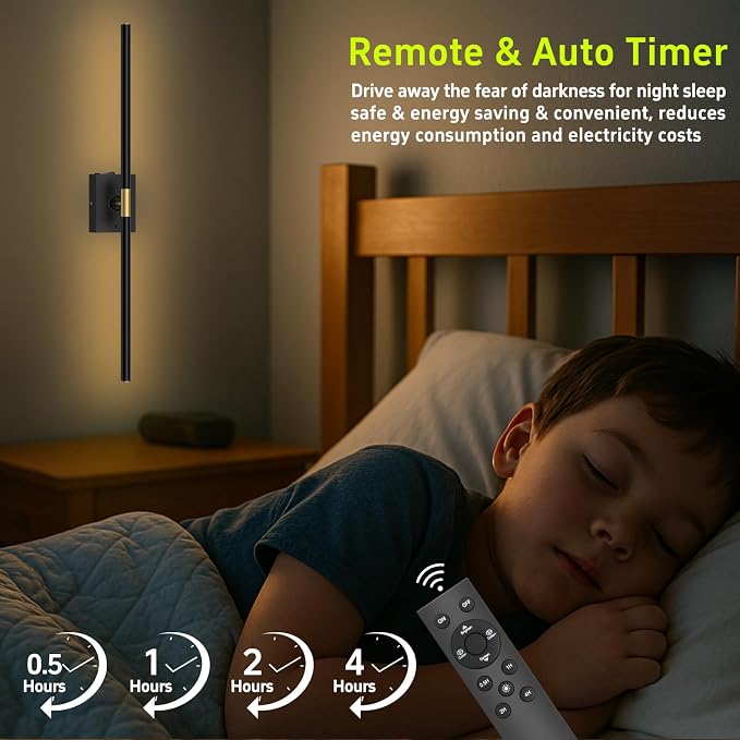 iThird Wall Sconce Battery Operated Wall Light: 10000mAh Wireless Wall Sconces with Remote Control, 360° Rotate Rechargeable Wall Scone for Bedroom Living Room Bathroom Hallway, 31.5 Inch, Black - Image 8